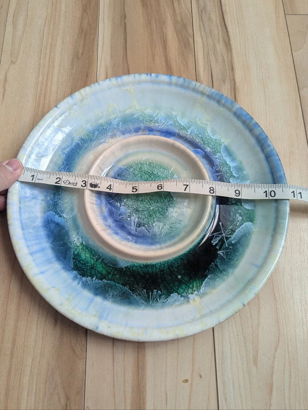 FOLLETTE Pottery Bread & Oil Dipping Platter Plate Cystaline Glaze